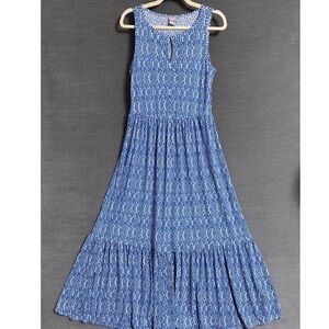 Chicos Dress 0 XS 4 6 US Blue Chevron Midi Tiered Casual Beachy Classic Boho